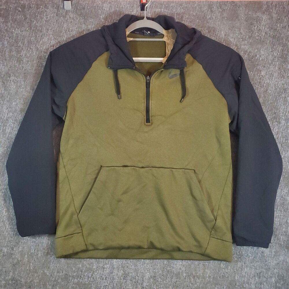 Nike Therma Dri-FIT Men's L Olive Green Black Quarter Zip Hoodie AR6642-395
